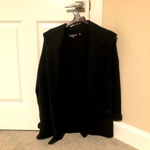 Vince Women’s Black Sweater Coat With Hood Size Medium Knee Length